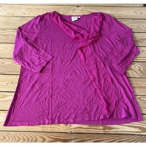 NEW Truth + Style Jersey 3/4 Sleeve Top w/ Ruffle Detail XL Women’s Pink